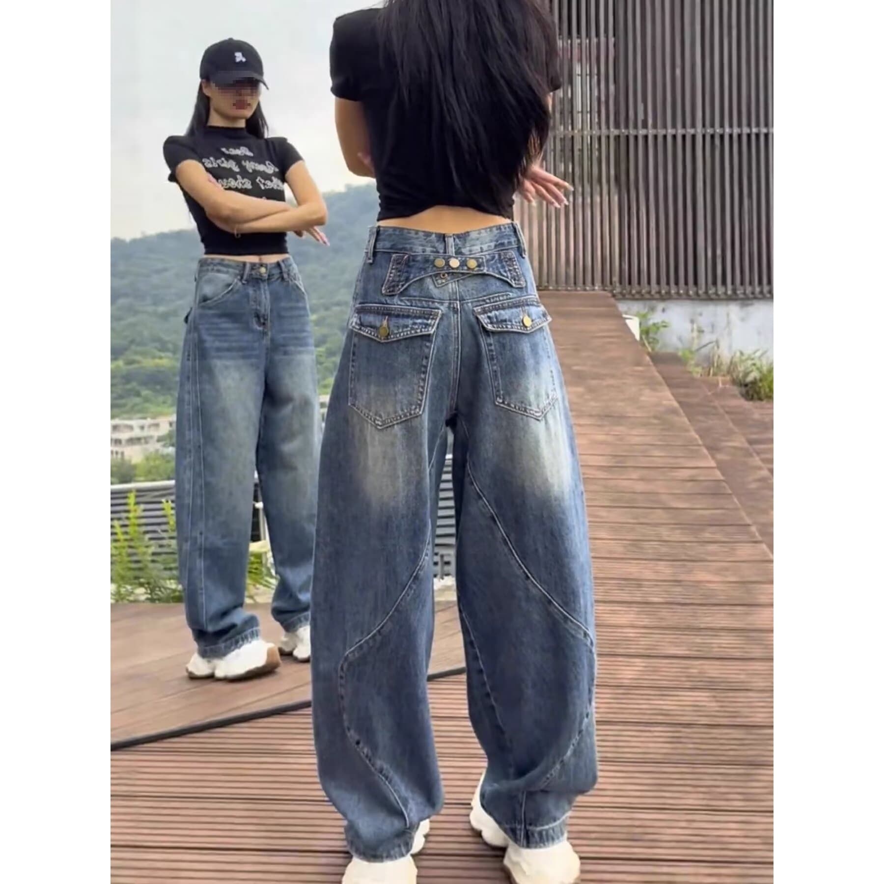 Wide-leg jeans for women, slim fit for pear-shaped body, plus size long pants, banana new curved-leg vintage baguette style, autumn