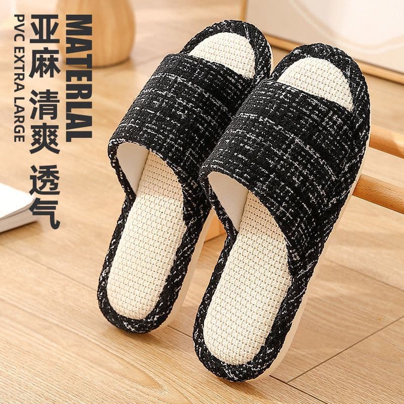 Linen Slippers for Men, Spring and Summer Non-Slip Soft Sole Home Couple Cool Guest Floor Quiet Cotton Linen Slippers for All Seasons
