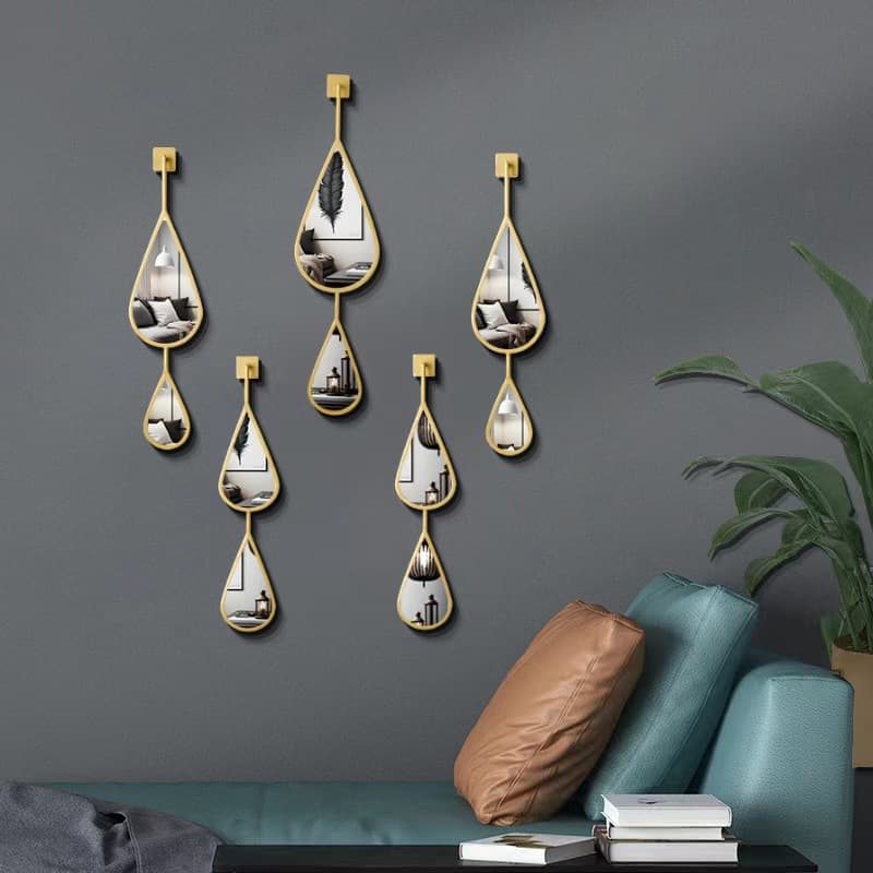 Creative Water Droplet Mirror 5-Pack, Modern Entryway Hanging Mirror for Living Room Wall Background Decor on Amazon