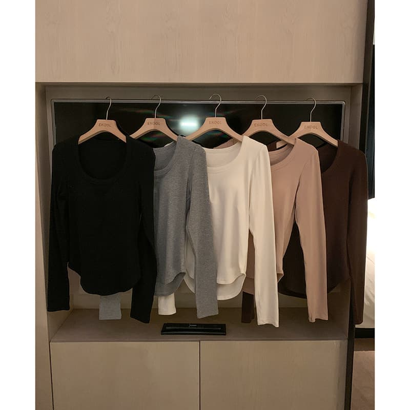 Baishiwang Thermal Locking Meiyabi Deer Velvet Long Sleeve T-Shirt with Built-in Bra Pads for Women, Autumn/Winter Stretch Slim Fit Base Top