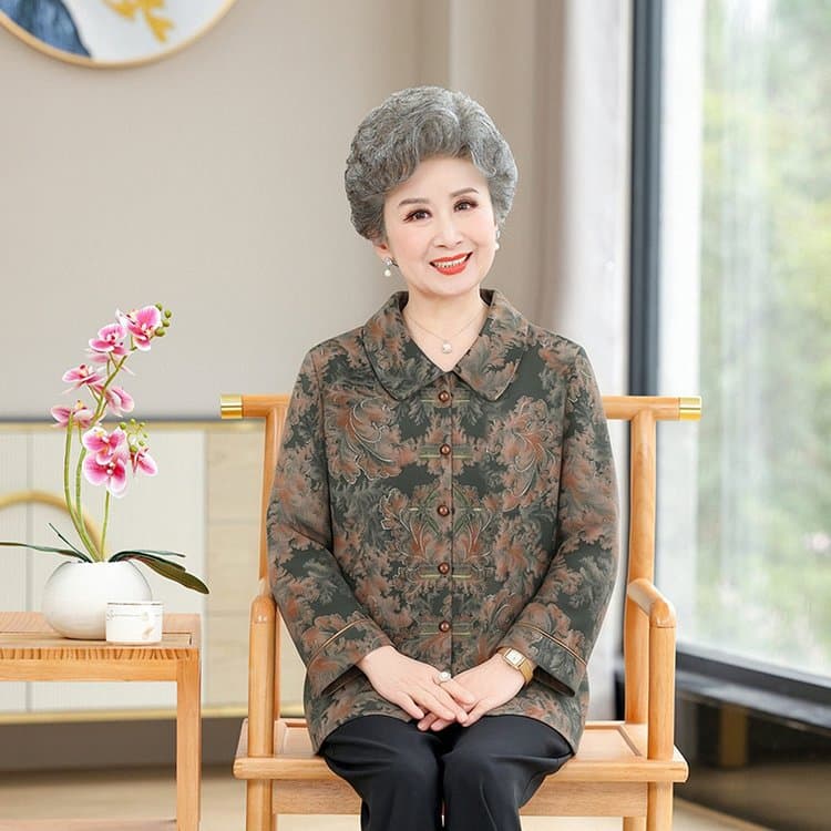 Fashion Casual Women's Blouse for Middle-aged and Elderly Ladies, Spring and Autumn Thin Style, Printed Long Sleeve, Comfortable Top