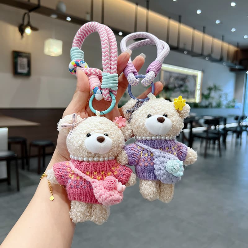 Cute Bear Sweater Yarn Keychain Plush Doll Toy Creative Hanging Ornament Bag Charm Cartoon Stupid Mascot Keychain from China