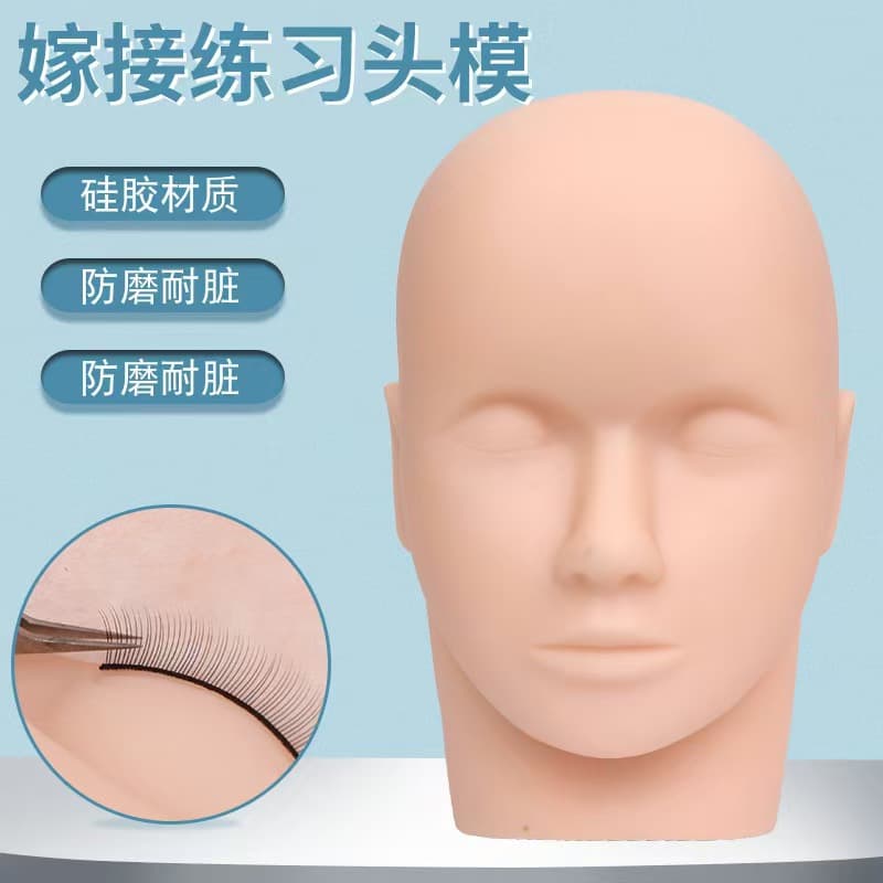 Eyelash Extension Mannequin Head Silicone Practice Head with Closed Eyes for Lash Grafting Training Beauty Salon Makeup Practice Tool