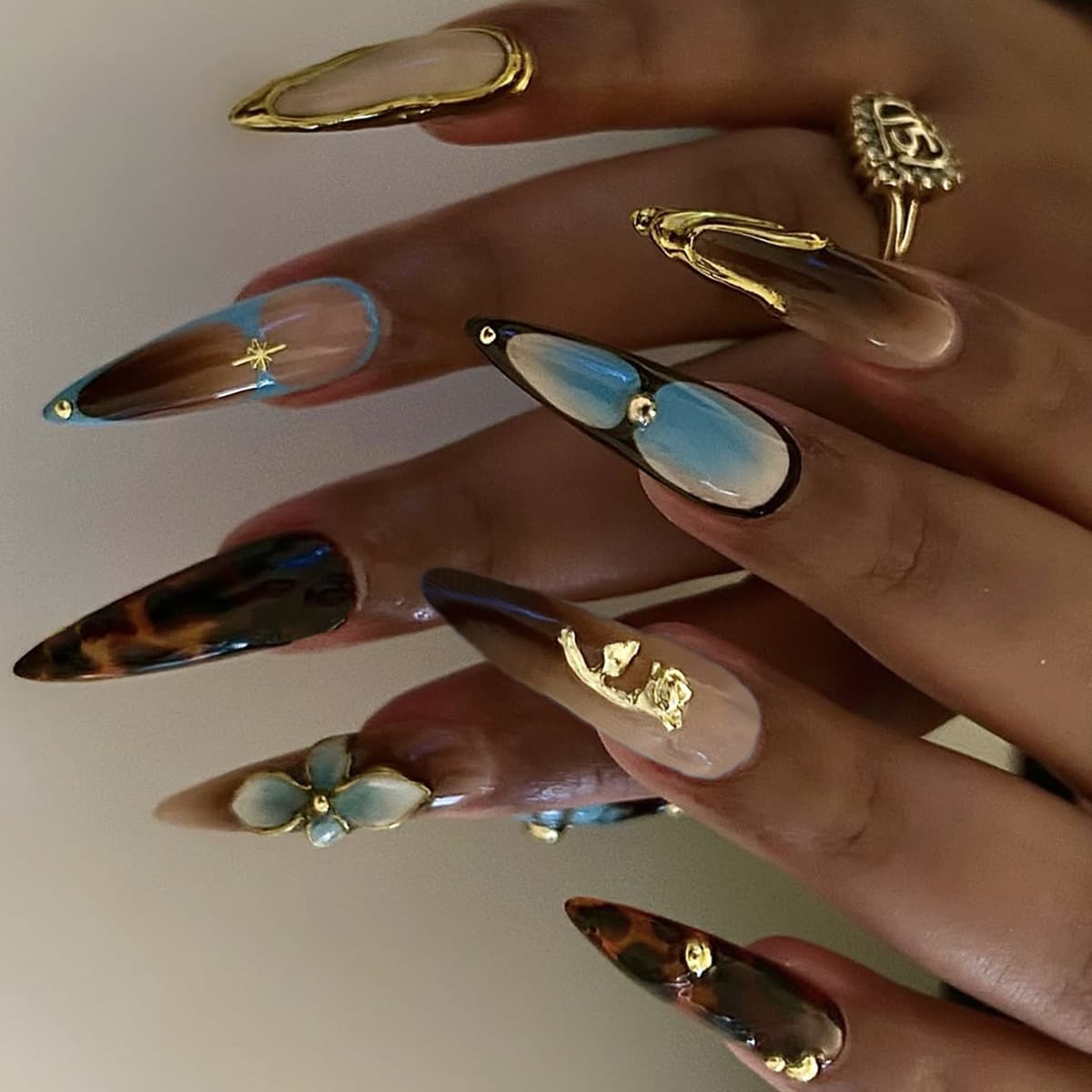 Cross-Border Bestseller Coachella Music Festival Tortoiseshell 3D Heavy-Duty False Nails Removable 24 Pieces Wearable Nails