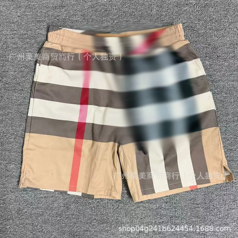 Triple-Label Cross-Border European Bur High-Version Men's Classic Plaid Shorts Summer Striped Quick-Dry Beach Shorts