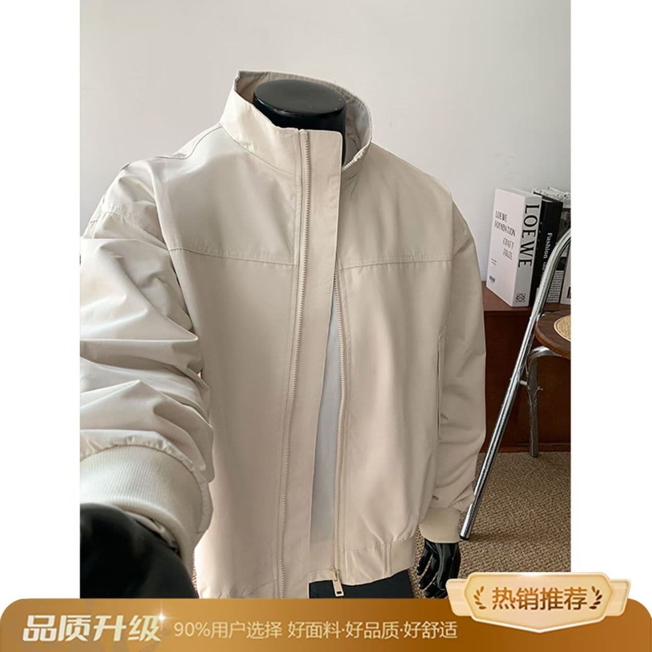 New wolf gray short work jacket for men in spring and autumn tough guy style three-proof jacket American stand-up collar coach jacket