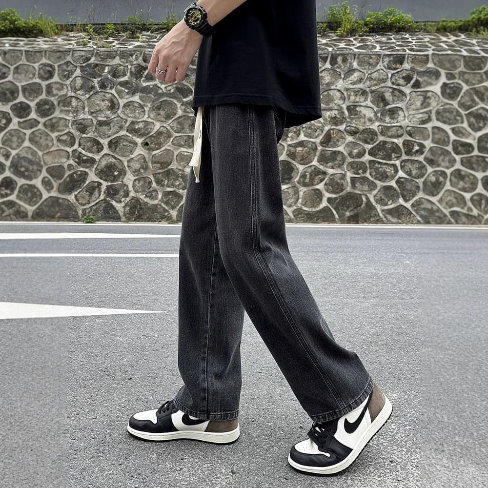 Southeast Asia Trending Vintage Jeans for Men Summer Drawstring Loose Straight American Style Casual Wide Leg Pants