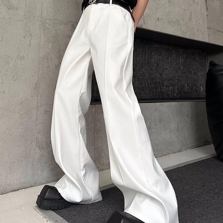 2025 New White Casual Trendy Trousers for Men, Drooping Effect for Height, Loose Flared, Versatile Floor-Length Pants