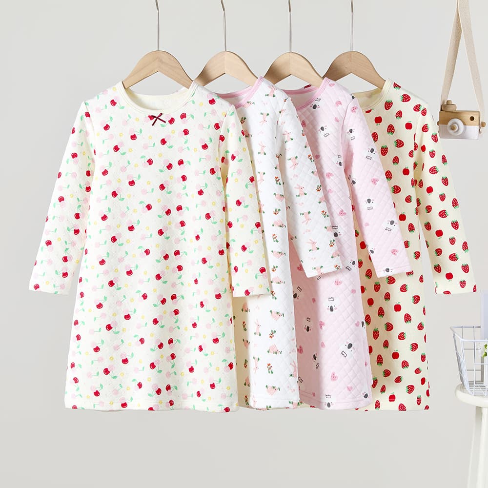 Children's nightgown, autumn and winter, thickened with air cotton, long-sleeved quilted nightgown for girls, baby girl pajamas.