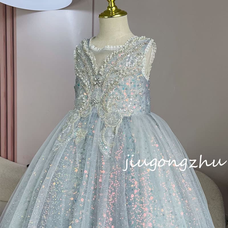 Children's Princess Dress Gown Pearl Dress Literary Temperament Girl French Fashion Show Puffy Skirt