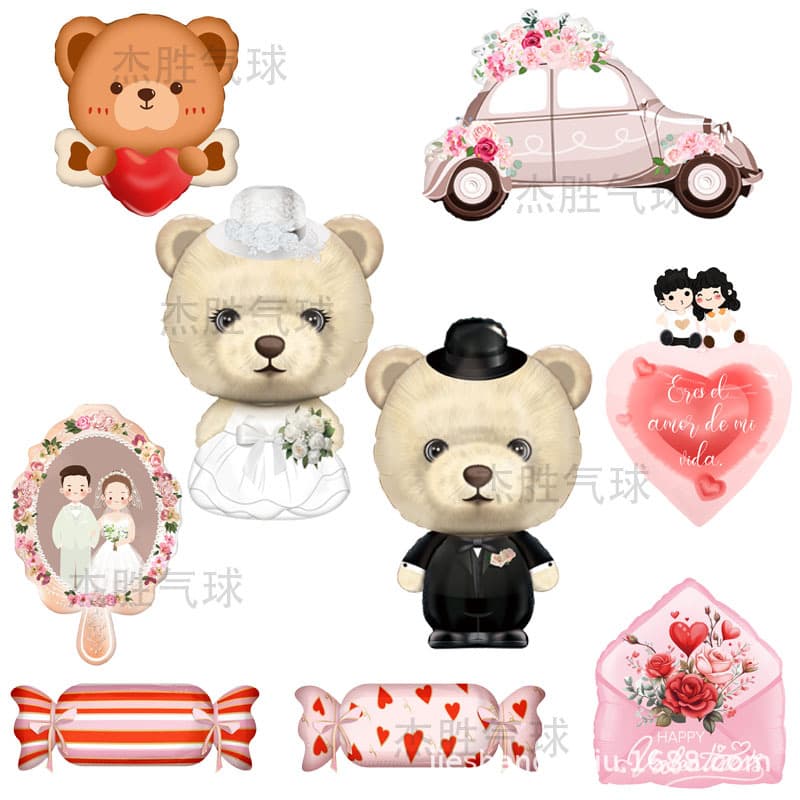New Bear Bride and Groom Wedding Car Shape Aluminum Film Balloon Valentine's Day Proposal Scene Decoration Balloon