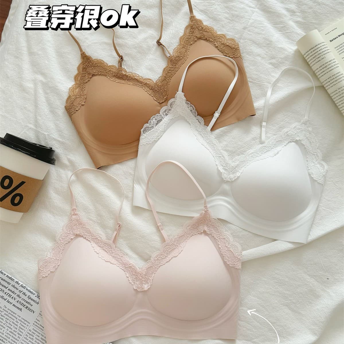 Ujia Comfortable Replacement Lace Bra for Women with Small Bust, Seamless Lace Bra with Jelly Cups, Thin Straps, Adjustable Bra for Summer