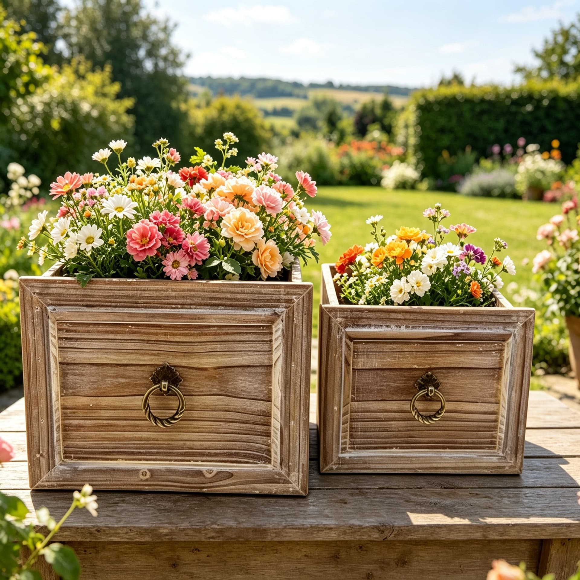 Rustic Wooden Flower Pot Set with Plastic Liner, Set of 2, TEMU AMAZON Dropshipping