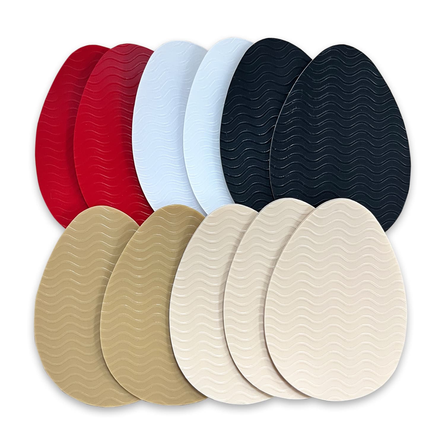 Wave-patterned anti-slip shoe pads for high heels, featuring noise-reducing, protective, silicone, wear-resistant, and customizable designs for cross-border popularity.