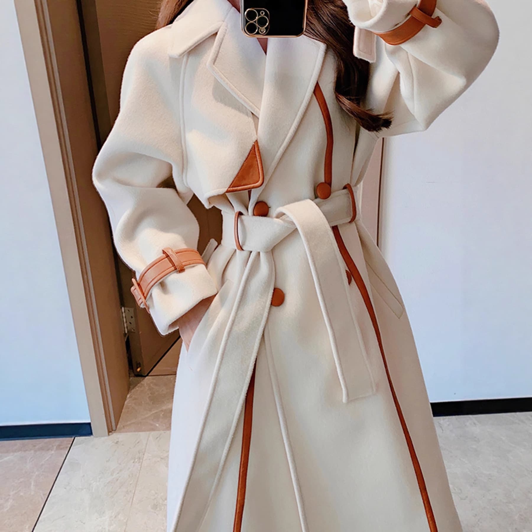 Elegant Hebe Style Thickened Woolen Coat Medium Length Lapel Design Women's Fashion Outerwear Winter Season Long Sleeve