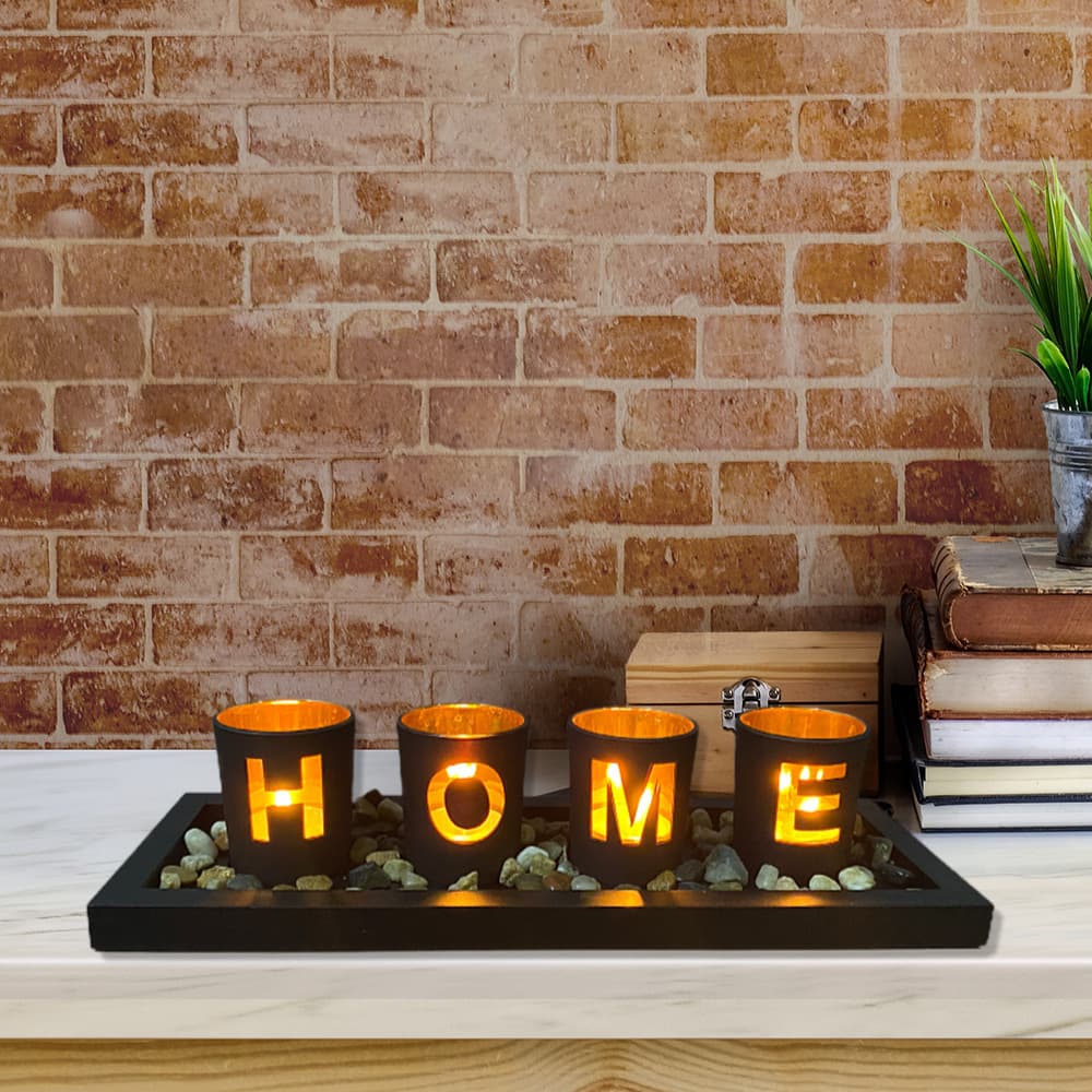Amazon Hot Selling Wooden Candle Holder with Letter Cutout Design, Ambiance Candle Vessel