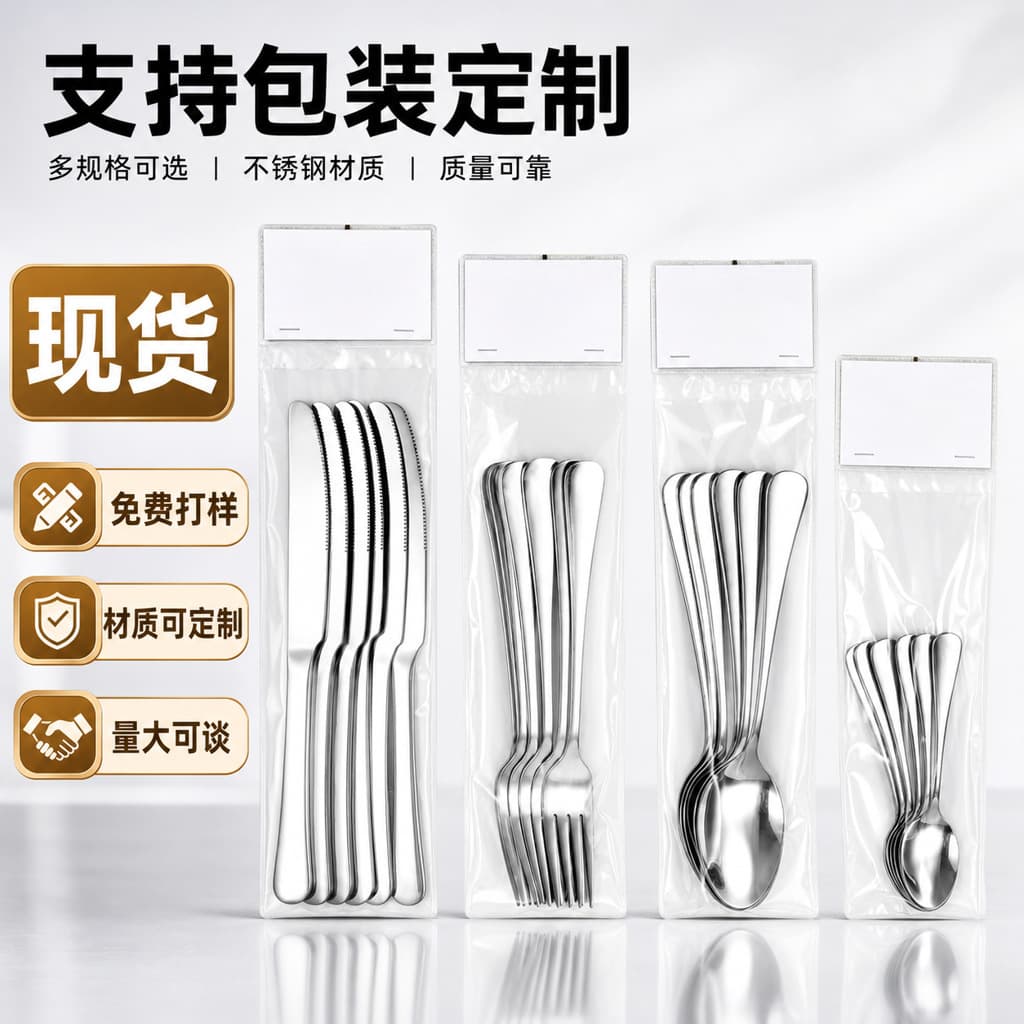 Cross-border tableware 1010 Western food spoon and fork steak knife, fork and spoon set supermarket tableware PVC bag cloth bag tableware set
