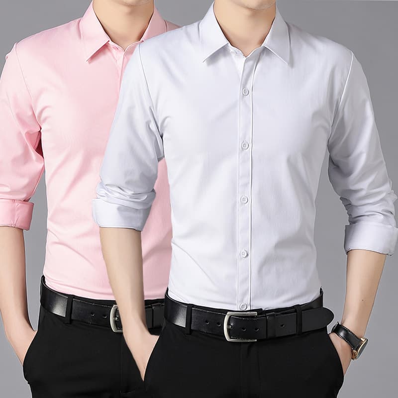 Long-Sleeve White Dress Shirt for Men Business Casual Formal Inner Wear Best Man Big Size Solid Color Shirt Wedding Fleece-Lined Shirt