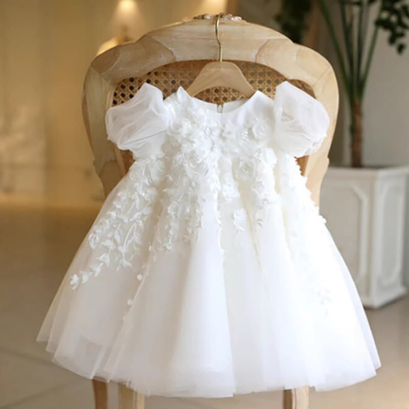 Dress Baby Girl One Year Old Dress Korean Style High Waist Princess Dress Infant Flower Girl Puff Skirt Small Host Dress