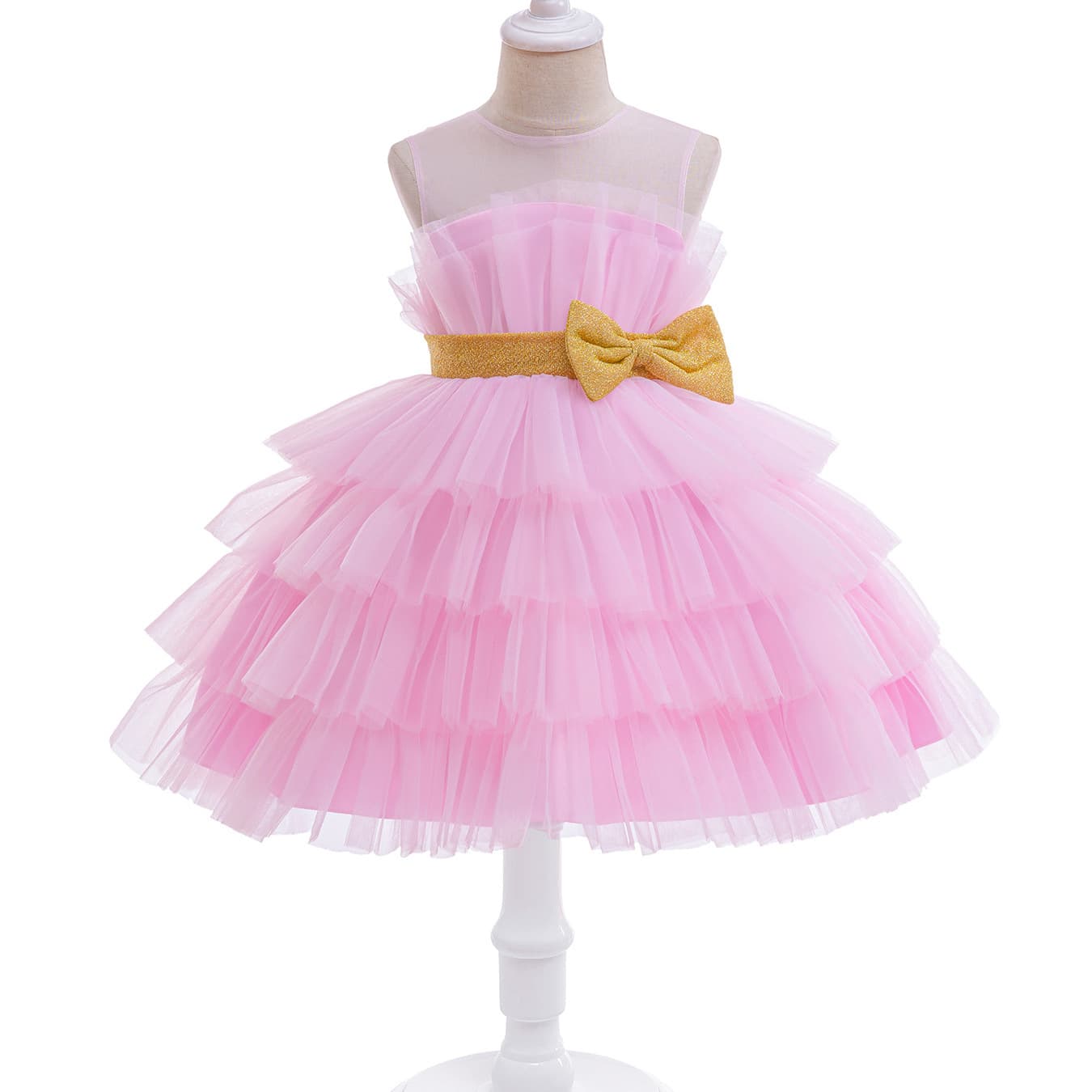 Girl's Sleeveless Mesh Princess Dress Bow Cake Dress Poncho Dress for Special Occasions