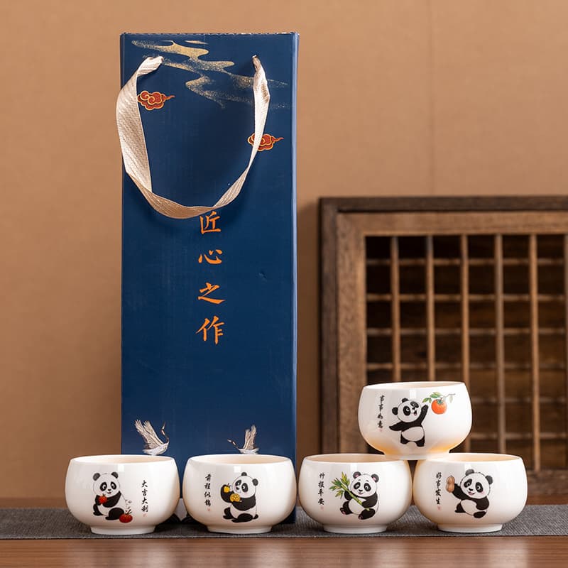 National Trend Panda White Porcelain Tea Tasting Cup Teacher's Day Business Commemorative Gift Box