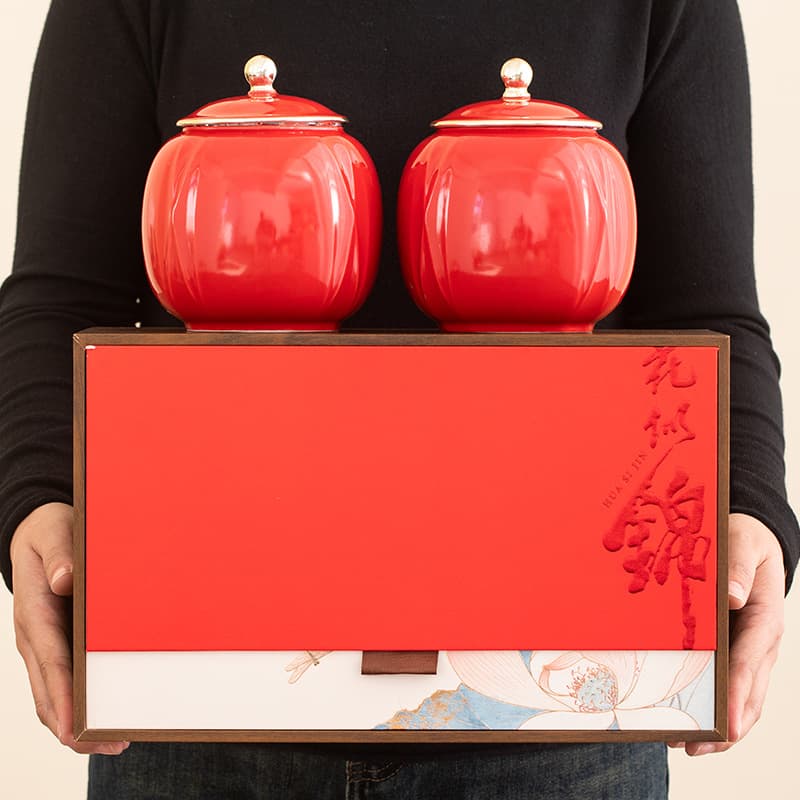 Persimmon and Ruyi-Themed Ceramic Household Tea Caddy, Small Sealed Storage Container, Wholesale Gift Box Set