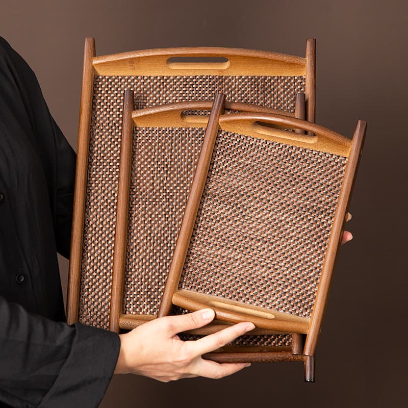 Home New Chinese Style Snack Nut Dessert Tray, Living Room Tea Table Bamboo Wood Storage Tray for Tea Ceremony
