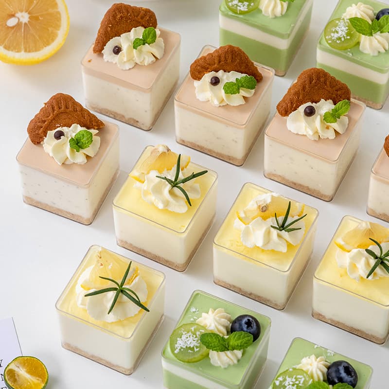 Square mousse cup cake box disposable cup plastic pastry dessert table Jiugongge pudding transparent style
