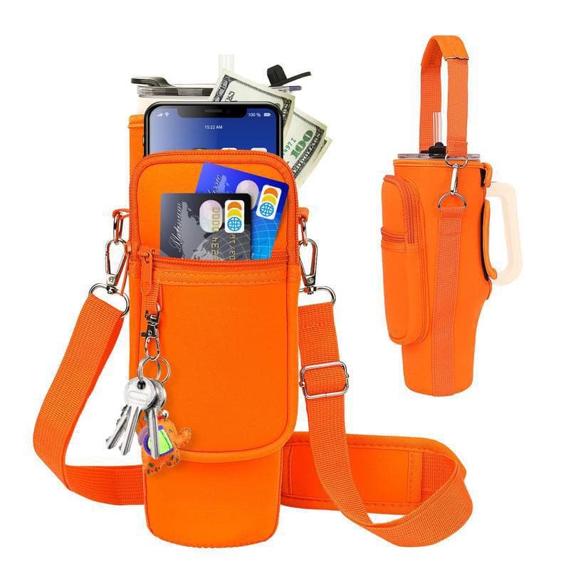 Orange Stanley Set with Mobile Phone Pocket Water Bottle Bag and Stanley/Meoky 40 oz Strap