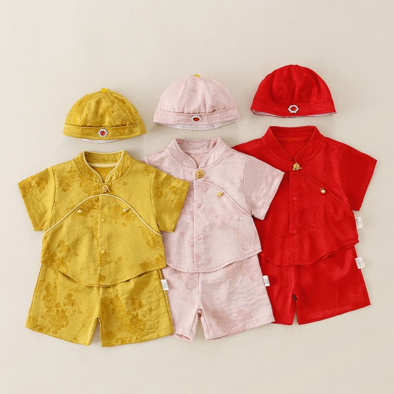 Summer Baby Clothes Short Sleeve Chinese Style Thin Newborn Full Moon Split Hanfu Set