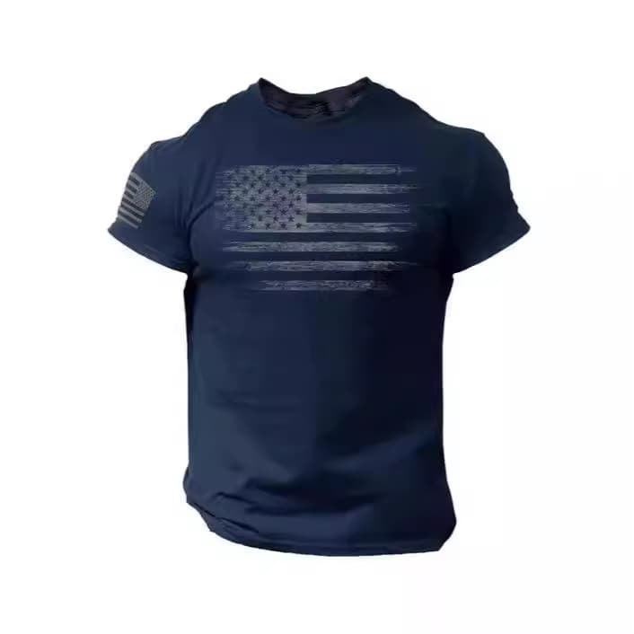 Men's 3D Fitness Printed T-Shirt American Flag T-Shirt Casual Short Sleeve Oversized T-Shirt Summer Sports
