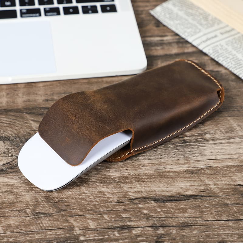 Vintage crazy horse leather mouse cover, handmade flip-top Apple Magic Mouse protective case, drop-proof, dropshipping