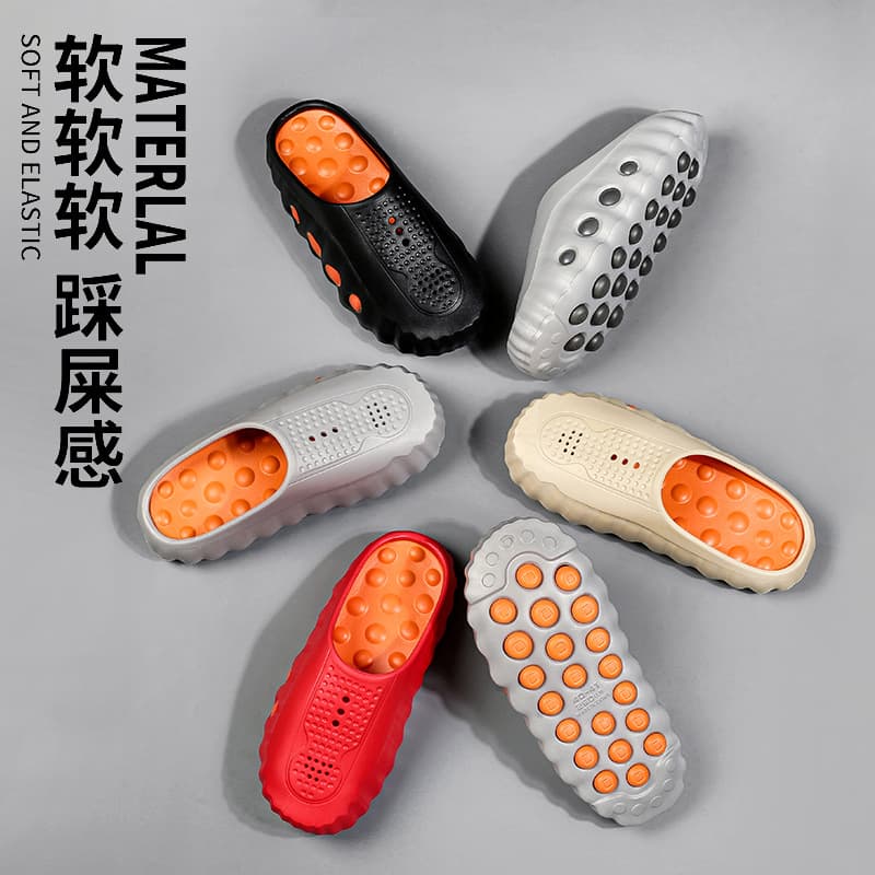 Cross-border Large Size EVA Bead Massage Closed Toe Slides, High Elastic Thick Sole, Hollow Beach Sandals for Men