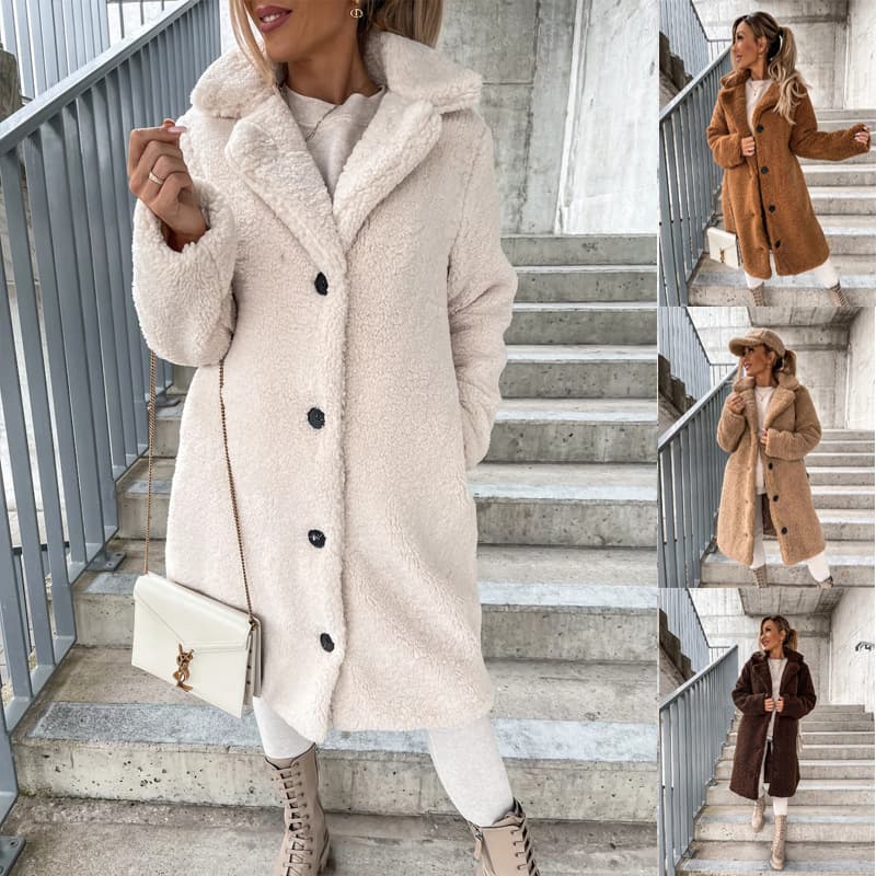 2025 Amazon Fall/Winter Cross-Border Women's Fashion Trendy Long-Sleeve Faux Fur Lapel Top Long Coat