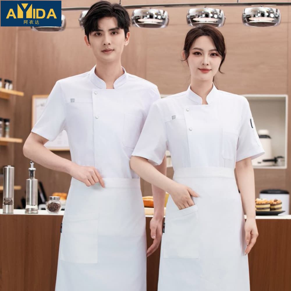 Canteen Chef Work Clothes Short-Sleeved Men's Summer Hotel Restaurant Kitchen Baking Cake Kitchen Clothes Logo Women