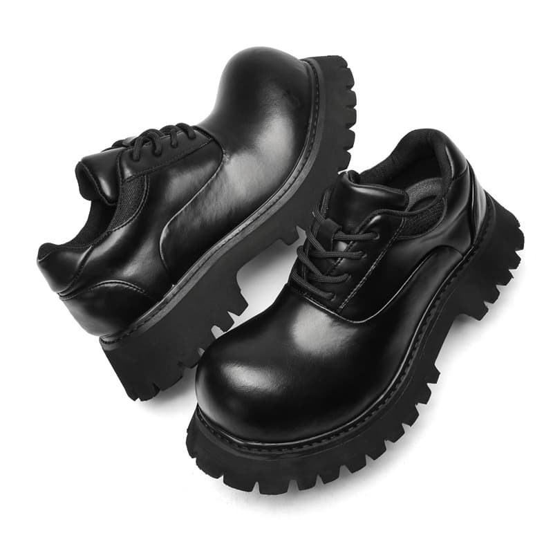 3591 Derby Shoes Chunky Heel Casual Unisex Thick Sole Leather Shoes Functional Streetwear Black
