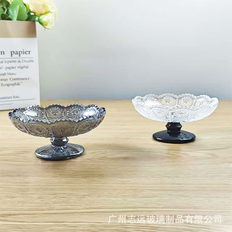 Glass Tall Fruit Plate, Home Creative Small Exquisite Dessert Snack Display Plate, Candy Plate for Front Desk