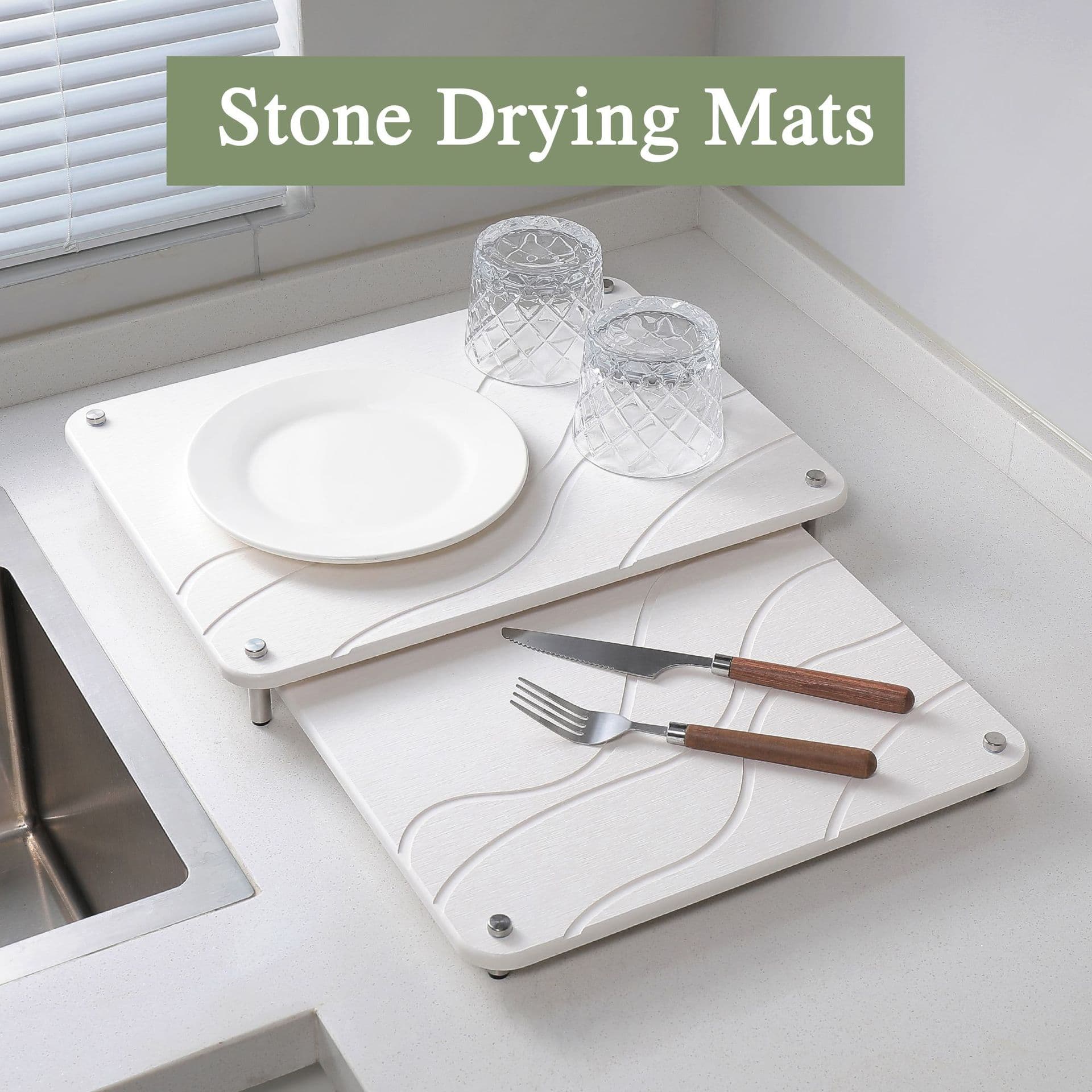 2-Piece Kitchen Countertop Nesting Table Mat Diatomaceous Earth Kitchen Sink Countertop Dish Bowl Chopsticks Drain Mat