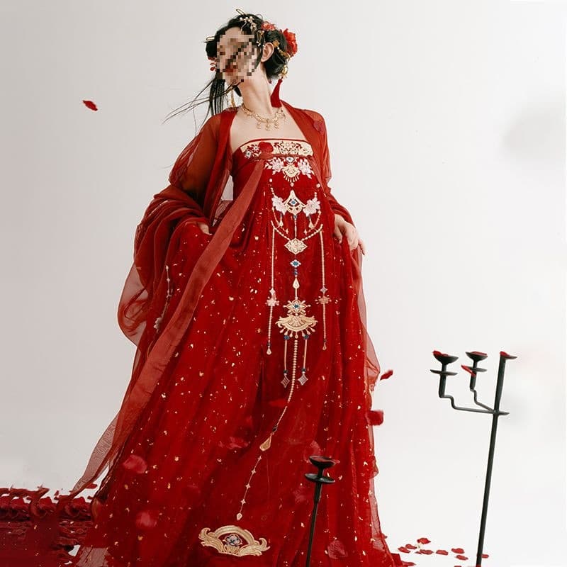 Hanqingyue Hanfu Women [Red Beauty] Wedding Chest-High Ruqun Heavy Embroidery Wide-Sleeve Shirt New Style Summer/Autumn