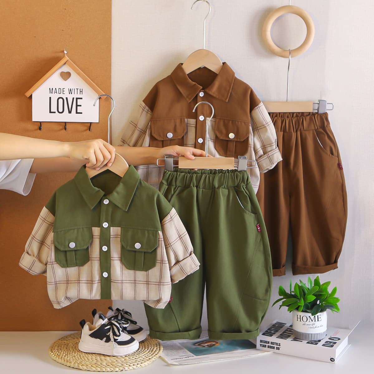 Boys' Autumn Clothes Set 2026 New Baby Spring and Autumn Workwear Color Blocking Shirt Two-piece Set Children's Autumn Clothing Trend