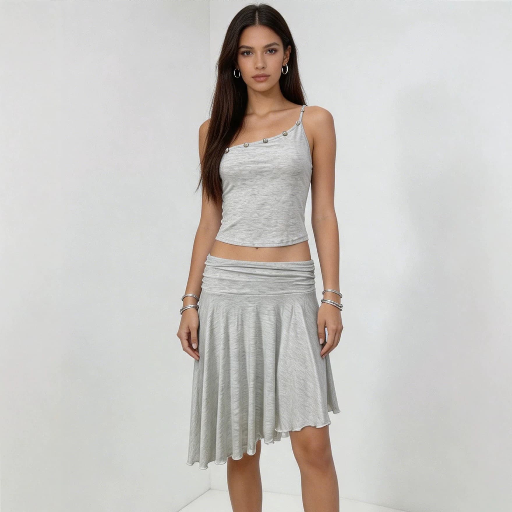 G26S621 European and American cross-border casual daily suspender short top adjustable waist irregular skirt