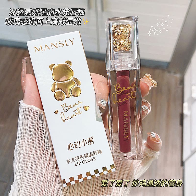 Mansely's heart-warming bear water-glossy mirror lip glaze is white and colorful, and it is not easy to stick to the cup of lip gloss. Girlish student makeup