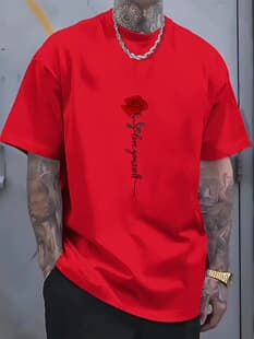 Cross-border European Size Minimalist Digital Rose Print Short Sleeve T-Shirt Street Casual Top Unisex