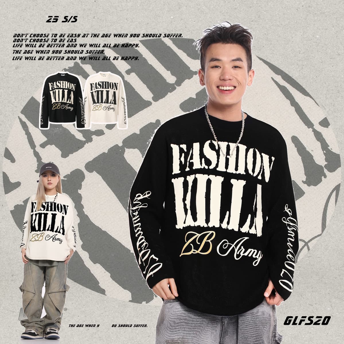 GLFS Autumn New Product College Style Waffle American Letters Gothic Street Fashion Brand Long Sleeve Sweatshirts for Men and Women