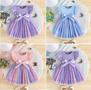 Cross-border Exclusive Summer Elegant Lady Style Princess Dress Star Moon Silver Sequins Mesh Skirt Round Neck Dress + Belt