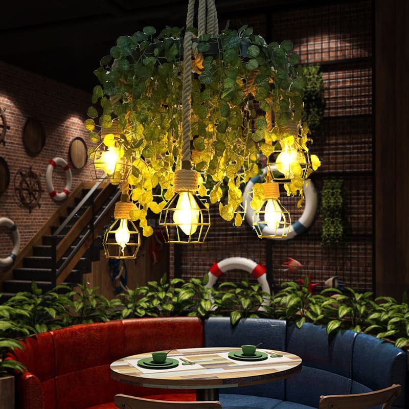 Restaurant bar clothing store hemp rope chandelier retro industrial style barbecue shop dining table creative personalized plant chandelier