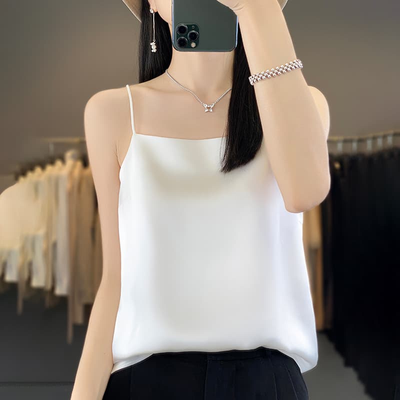 Silk Satin 2025 Spring and Summer Women's New Short Slim Fit Boat Neck Sleeveless Elegant Inner Wear Top Camisole