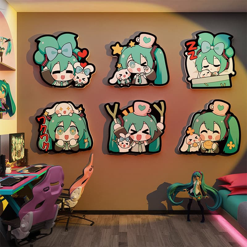 Hatsune Miku Two-Dimensional Wall Art Computer Gaming Room Decoration Bedroom Anime Wall Stickers Poster Background