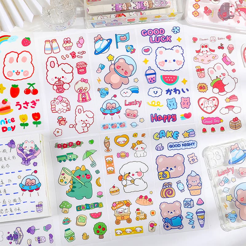 Cartoon PET Animal Stickers Scrapbook Guka Material Children's DIY Decorative Water Bottle Stickers Cute Journal Decals Custom