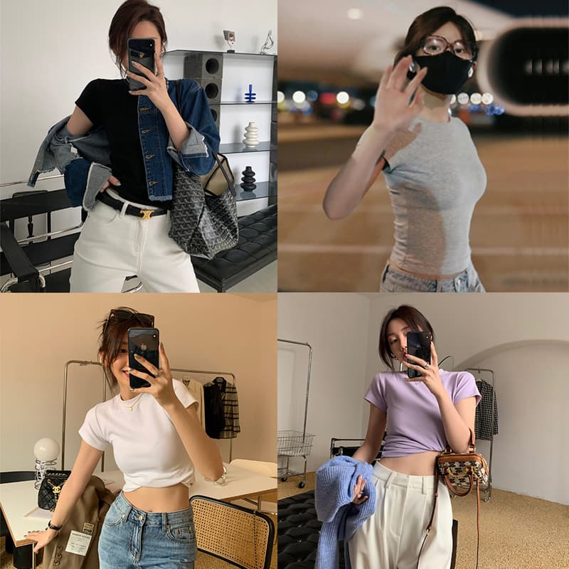 Ins Solid Color Slim-Fit Short-Sleeve T-Shirt for Women, Trendy New Foreign Trade Cross-Border Slimming Short-Sleeve Jacket, Women's Wholesale